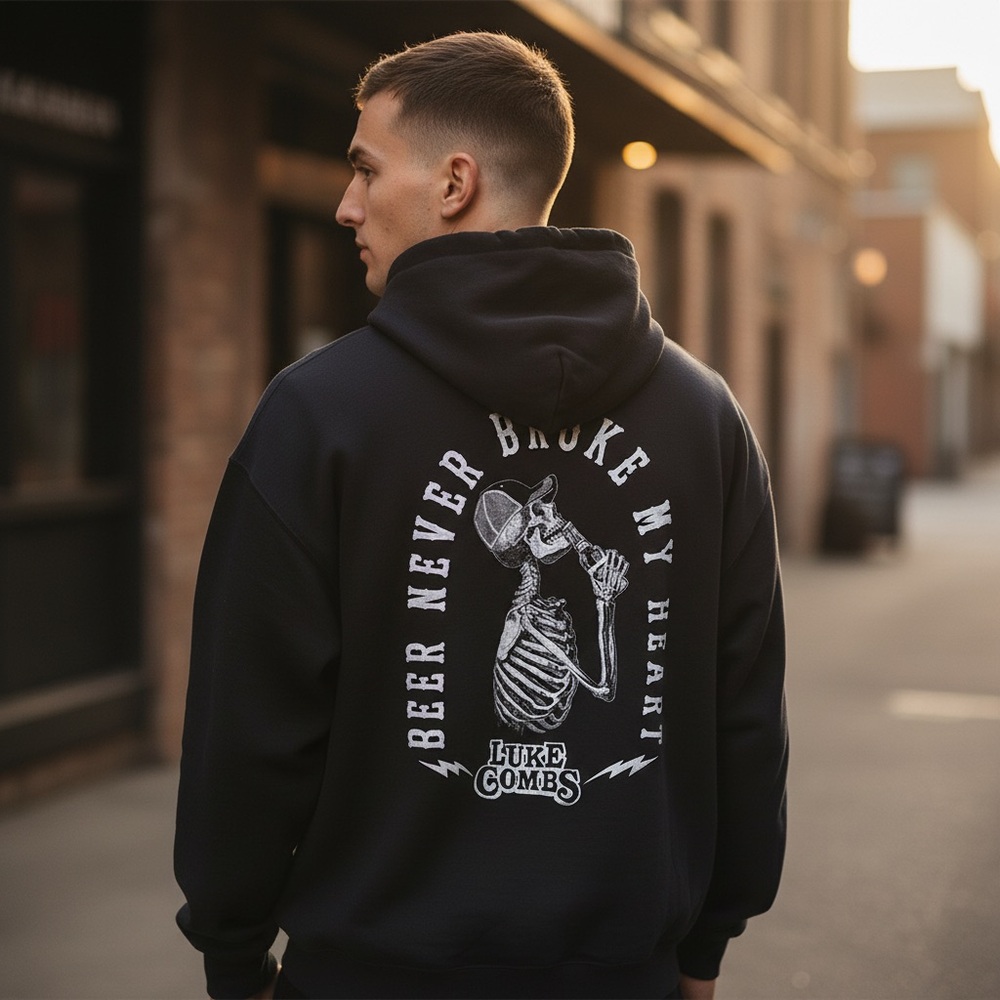 Luke Combs‎ Beer Never Broke My Heart Men's Dark Blue Hoodie Size XL
